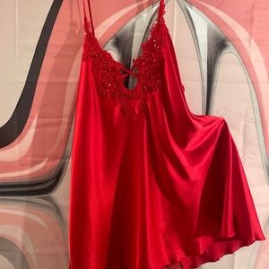 3X Red Silky Chemise with embroidery